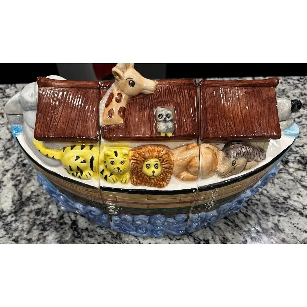 Large‎ Noahs Ark Cookie Jar 3 Jars Total. Counter Top Canisters Sugar/Flour/ect